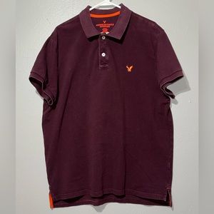 American Eagle Outfitters Men’s Polo Shirt - XL - Deep maroon w/ orange accents.